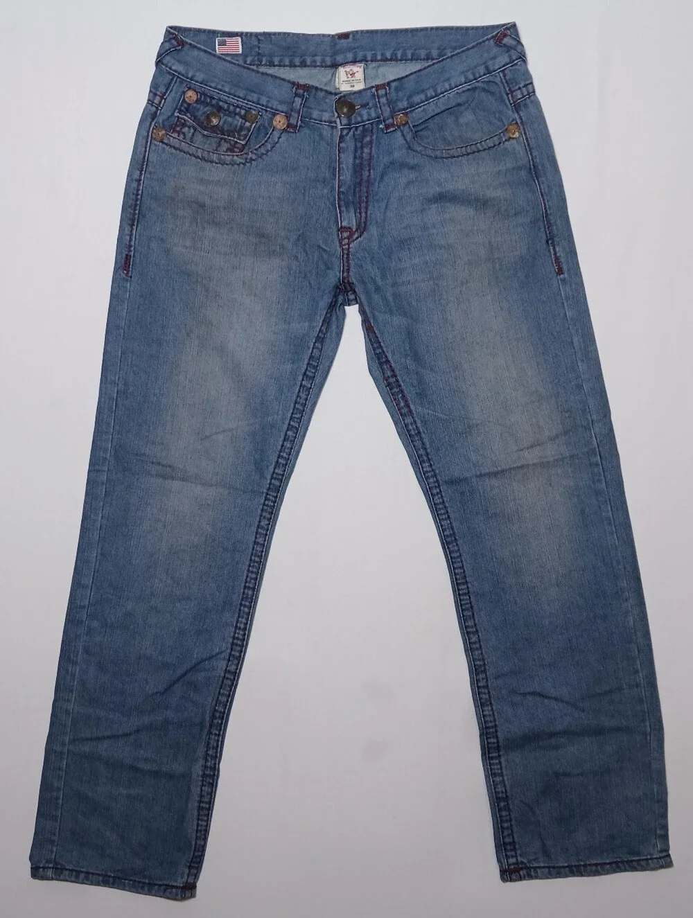 True Religion Mens Joey Super T Flap Pocket Relaxed Fit Jeans 38X34 Blue Denim